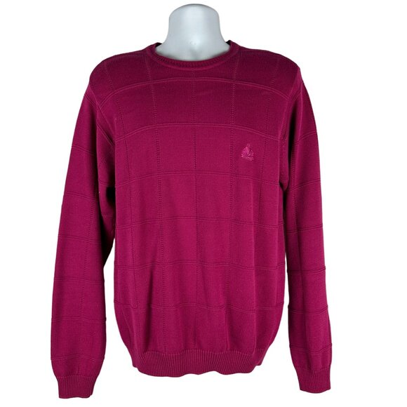 Izod Mens Fuchsia Cotton Crewneck Sweater Size M 100% Cotton Made In Macau - Picture 1 of 5